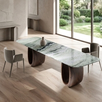 Ensemble de table à manger de luxe en marbre naturel avec plateau en verre de forme rectangulaire moderne, design original, pour 8 personnes, pour villa et hôtel