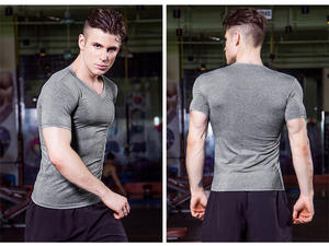 Camiseta de Manga Corta con Cuello en V para Hombre, Corte Ajustado, Alta Elasticidad, Secado Rápido, para Fitness, Running, Entrenamiento, Camiseta Más Vendida - Product Image 2