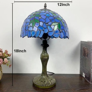 LongHuiJing European Handmade Lamp Stained Glass Classical 12Inch Blue Wisteria Style Tiffany Retro Home Table Lamps - Product Image 2