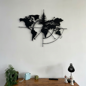 Décoration murale en métal de la carte du monde, découpe laser, design minimaliste, forme irrégulière, faite à la main, pour la maison ou le bureau, à suspendre au mur - Product Image 1