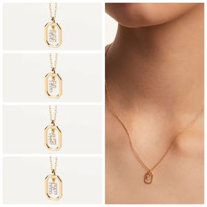 Collier pendentif en bambou plaqué or micro-incrusté de zircon, 26 lettres anglaises, tendance pour femme, style espagnol, <span class=keywords><strong>Europe</strong></span> et Amérique - Product Image 2