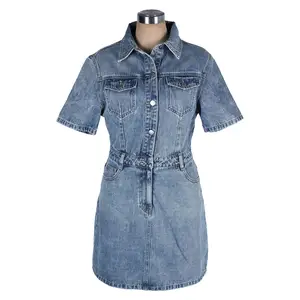 Nieuw Design Zomer Hoge Taille Enkele Knoop Vrouwen Jeans Jurken Dames Denim Blauwe Jean Jurken Vrouwen Denim Jeans Jurk Voor Dames