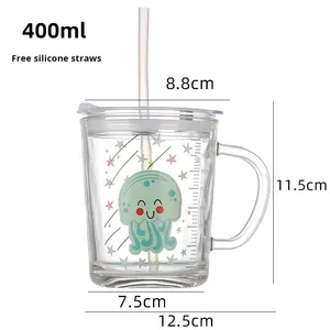 Vaso de Leche Infantil Creativo con Pajita, Diseño de Dibujos Animados, con Asa, Escala, Resistente al Calor y con Diseño Impreso - Product Image 1