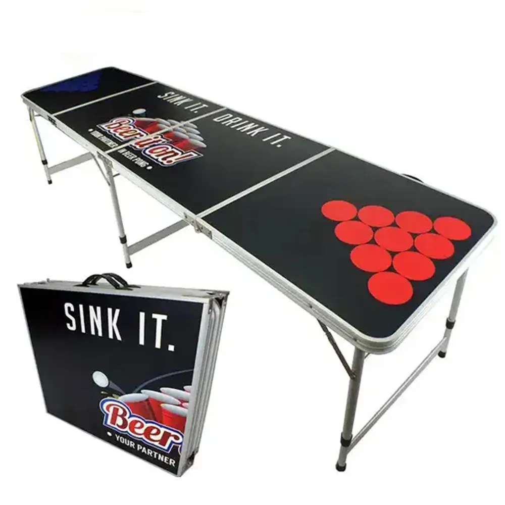 Alüminyum 8ft Beer Pong masası özel ucuz katlanır taşınabilir Beer Pong masası