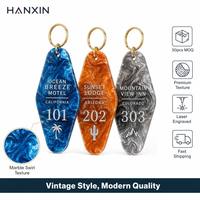 Porte-clés personnalisé vintage en acrylique style motel, en acétate marbré, pour cadeau promotionnel d'hôtel, faible MOQ, Hanxin
