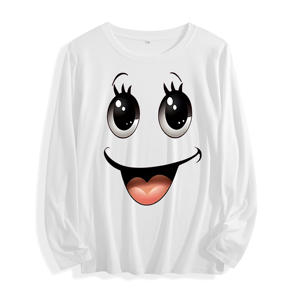 Camiseta de Manga Larga para Mujer en Tela Suave con un Lindo Gráfico de Sonrisa de Ojos Grandes Disponible en Varios Colores - Product Image 1