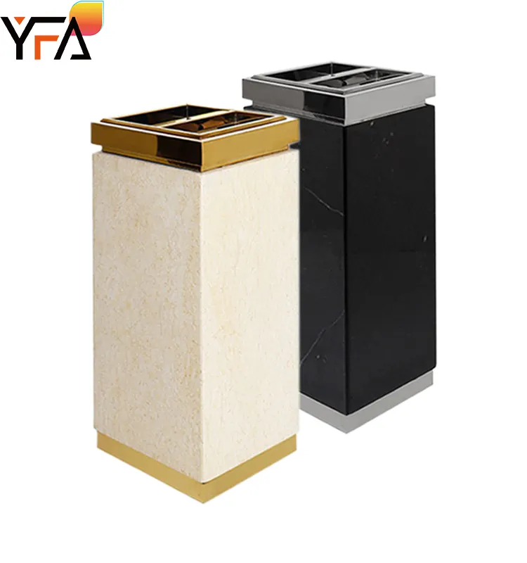 Rectangular Stainless Steel Marble Stone Outdoor Trash Can Top throw with ashtray Bucket for Elevator Entrance,Office,Lobby