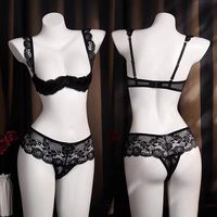 Set Lingerie Wanita 2026, Bra Setengah dengan Detail Renda Seksi dan Payet, Kontrol Ketat, Dilengkapi Celana Dalam dengan Detail Lubang