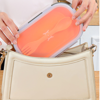 Conteneur à collation pliable en silicone de 1000 ml, homologué LFGB, compatible micro-ondes, avec fourchette