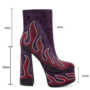 Diamonds Fire Patchwork <b>Round</b> <b>Toe</b> Women Platform Short Boots Side Zipper Women Suede Ankle Booties High Chunky <b>Heels</b> Shoes - Product Image 6