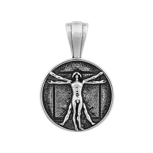 Collar con Colgante de Acero Inoxidable con Diseño de Proporciones Humanas de Vitruviano, Estilo Hip Hop, Chapado en Oro - Product Image 6