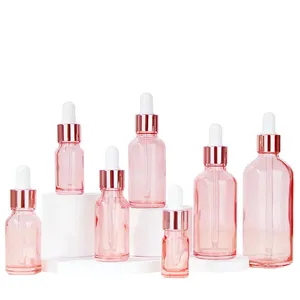 Putaran Oil Pink Serum Kaca 2Oz Botol 30Ml 100Ml Mata Mawar Emas Dropper Kaca Botol Berwarna Merah Muda Botol Kosmetik