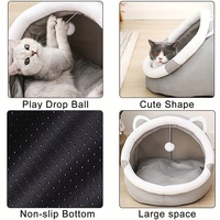 Lit-caverne pour chat avec jouet à suspendre, maison igloo semi-fermée, coussin amovible lavable, antidérapant, pour chats d'intérieur et petits chiens