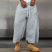Pantalones Cortos Deportivos Personalizados para Hombre, Estilo Bermuda, con Bordado y Estampado Veraniego, Cordón Ajustable, Tela Francesa de Algodón, Estilo Holgado, con Perlas y Pedrería