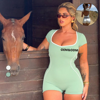 Combinaisons de sport pour femmes à séchage rapide, dos nu, design color block, couleurs contrastées, vêtements de sport à manches courtes, 100 % activewear