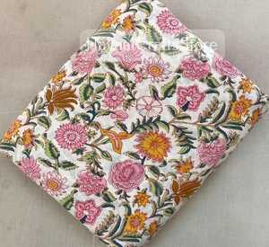 Floral Printed Cotton block printed <b>Fabric</b> Inch Width Medium <b>Weight</b> Woven for Home Textile Use - Product Image 1
