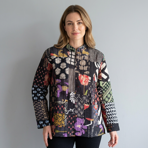 Women's Quilted <b>Patchwork</b> <b>Jacket</b> Mandarin Collar Full Sleeves Regular Lengths Autumn Style Eco-Friendly Breathable Cotton Covere - Product Image 1