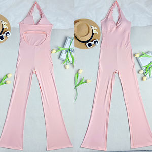 Hot Sale Women Workout Jumpsuit V-neck <b>Open</b> Back Tummy Control Flare Pants High Elastic Yoga Pilates Four-Way Stretch - Product Image 5