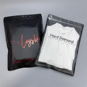 Factory Custom LOGO Design Printing With Zip Lock Hoodies T Shirt Swimwear Pouch Matte Frosted Clothing Packaging Zipper Bag