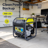 Générateur portable Clean Power 3kW 230V 50Hz THD 3% max pour électronique sensible, maison, bureau, alimentation de secours, Europe, Royaume-Uni