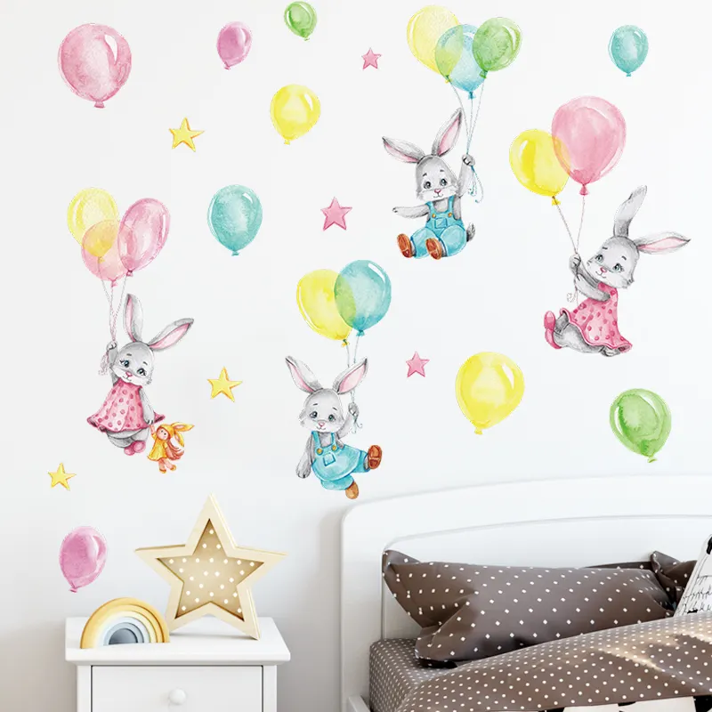 Cartoon Kaninchen Ballon Buch Kinderzimmer Eingang Wand Versch önerung Dekoration Wanda uf kleber Selbst klebend