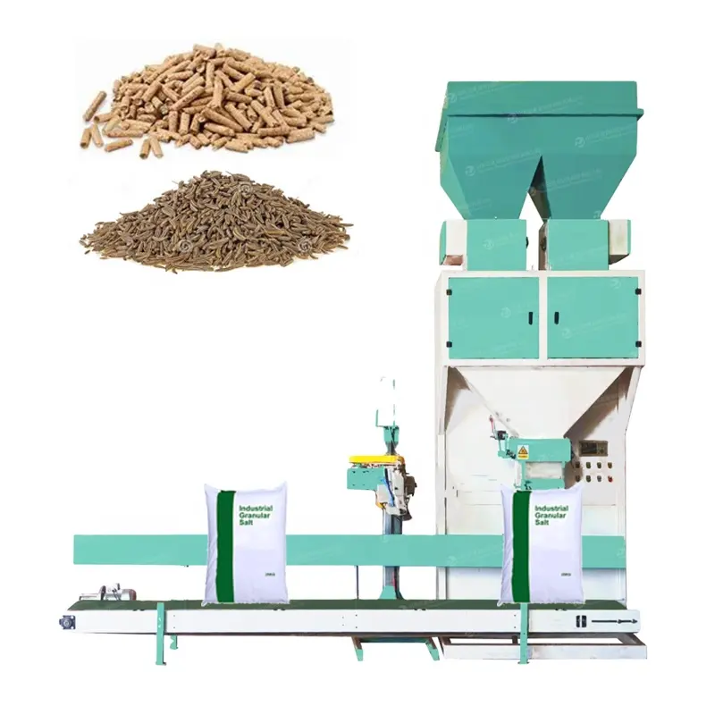 Mesin pengemasan multifungsi otomatis 5-50kg, timbangan pasir untuk pakan hewan gula garam kemasan
