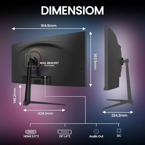 Màn hình chơi game cong 34 inch IPS WQHD (3440x1440P) 165Hz 1900R 21:9 100% sRGB UltraWide HDR DP, có thể gắn tường - Product Image 2