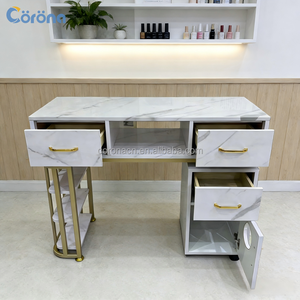 Muebles de Salón de Uñas de Estilo Moderno, Mesa de Manicura Blanca con Superficie de Mármol - Product Image 2