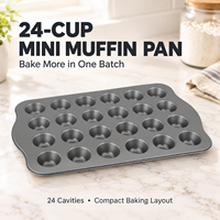 Plaque de cuisson antiadhésive en acier au carbone épais pour 24 mini-muffins, compatible four, chauffe uniformément, pour usage domestique, cuisine et boulangerie
