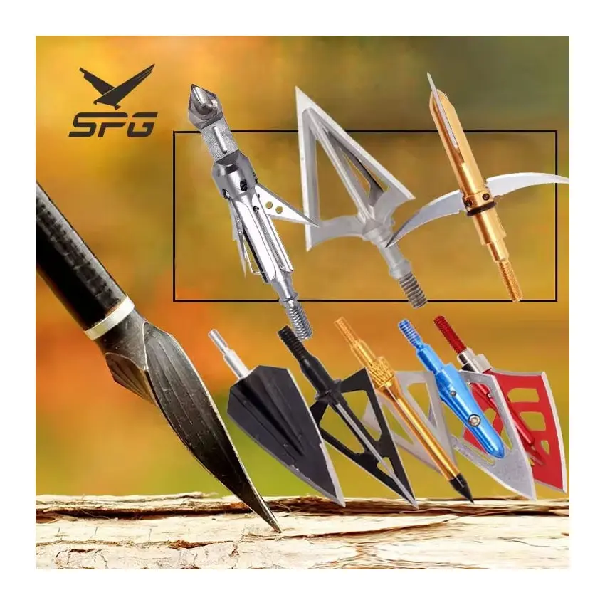 SPG Archery Broadhead Compound Bow Traditional Recurve Longbow Hunting 100 Grain Carbon Arrow Shaft Stainless Steel Tips