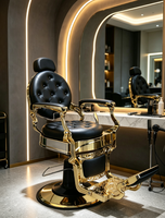Chaise de barbier vintage noir et or antique Équipement de barbier de luxe Chaises de barbier avec appui-tête