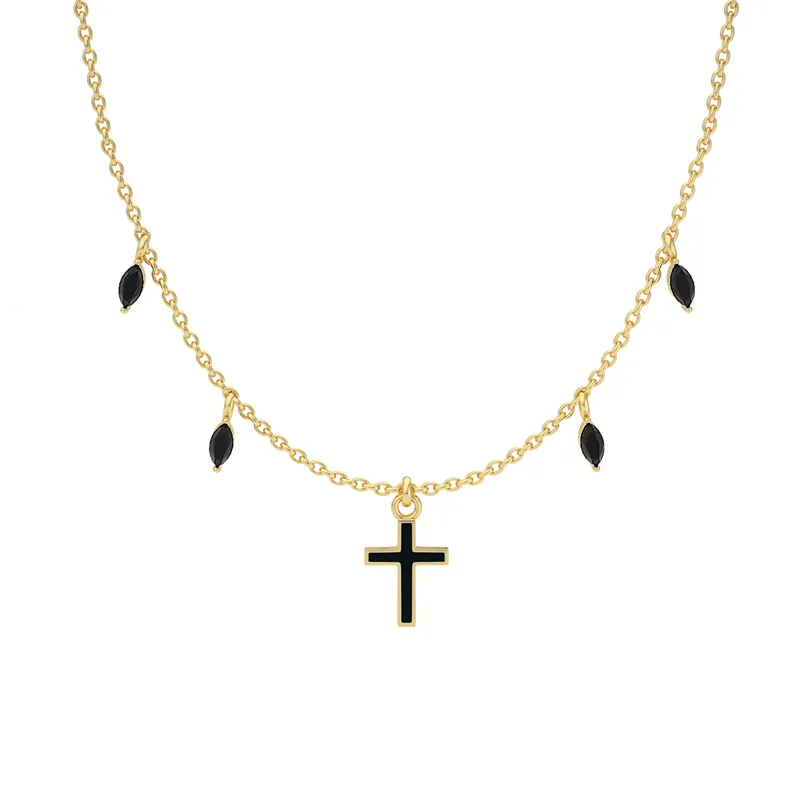New fashion design 925 sterling silver jewelry simple cross Diamond gold plated Necklace