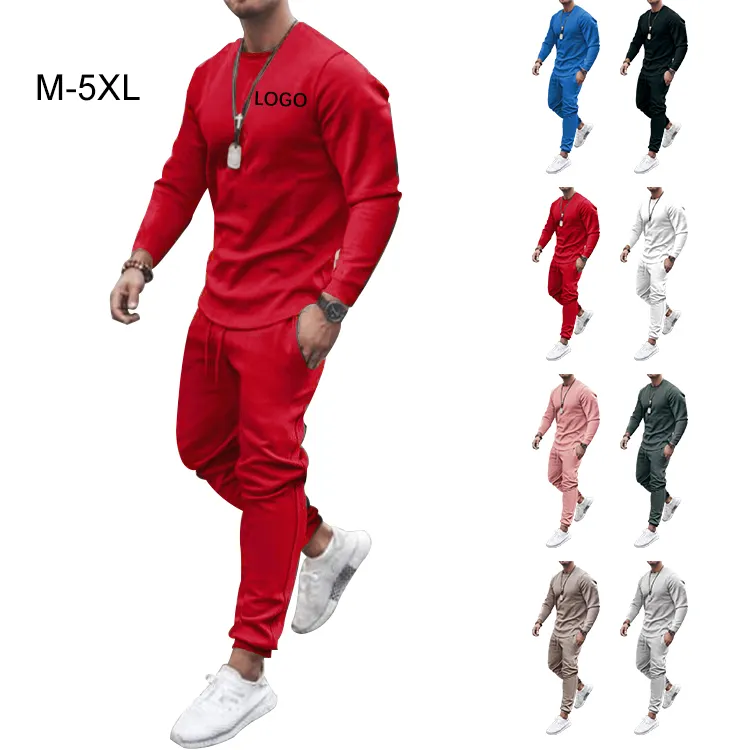 Разноцветная Мужская Удобная спортивная одежда с круглым вырезом, из двух предметов, пуловер с индивидуальным логотипом для мужчин, повседневный спортивный костюм для фитнеса