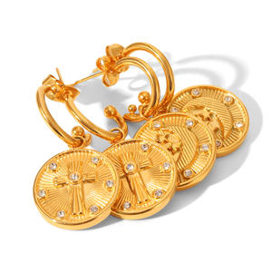 ต่างหูห้อยทรงเหรียญวินเทจ KITI ชุบทอง 18k ทำจากสแตนเลสสตีล สำหรับผู้หญิง สไตล์เรโทร ขายส่ง - Product Image 6