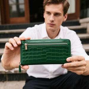 Vente chaude hommes <span class=keywords><strong>portefeuille</strong></span> <span class=keywords><strong>multi</strong></span>-compartiments en cuir zippé <span class=keywords><strong>portefeuille</strong></span> fabricant personnalisé vert Crocodile motif <span class=keywords><strong>portefeuille</strong></span> en cuir - Product Image 6