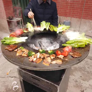 Poêle pour barbecue en acier inoxydable, plaque chauffante en métal avec Grill, au charbon de bois