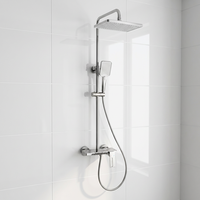 Ensemble de douche pluie moderne en laiton à poignée unique avec finition polie, barre coulissante murale et cartouche céramique, idéal pour appartements et hôtels