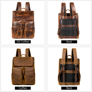 Custom Vintage Crazy Horse Genuine <b>Leather</b> <b>Men's</b> School Laptop <b>Backpack</b> 15.6 Inch Waterproof 20-35L Capacity Daily Business Use - Product Image 5