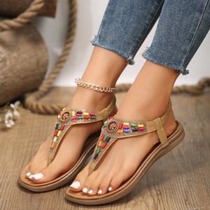Sandalias Planas Casuales de Verano Estilo Bohemio, Chanclas con Cuentas Antideslizantes de Estilo Étnico, Zapatos de Playa para Mujer - Product Image 4