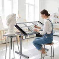 Table de dessin industrielle avec organiseurs latéraux, station de croquis, bureau de graphisme d'ingénierie pour marqueurs et compas