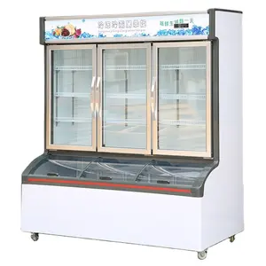 China made 2 chambers upright chiller and freezer vegetable fruit meat display cooler showcase freezer