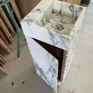 ויולה שיש קלקאטה מודרנית ויולה שיש עם ארון אלון ומגירות גדולות עבור חדר אמבטיה עכשווי - Product Image 4