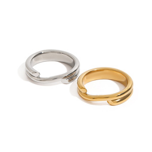 Stainless Steel 18K Gold Double Layer Plain Band Ring Geometric Design Unisex Fashion Jewelry Gift - Product Image 1