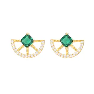 S925银色新设计柠檬耳环女用新潮流可爱绿色锆石钻石耳钉女用耳环