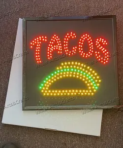 Vierkante Taco 'S Led Bar Open Borden Led Neon Licht Teken Elektrisch Display Bord 19X19Inch