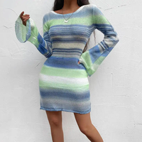 Femmes Sexy Midi Split O Neck Long Sleeve Casual Dresses Party Spring Autumn Dress Sweater Knitted