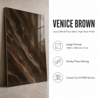 Dalle de pierre frittée polie Marron Venise avec veinage brun pour comptoir, mur, sol, projets hôteliers et villas de luxe
