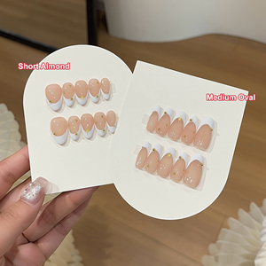 <span class=keywords><strong>Faux</strong></span> <span class=keywords><strong>ongles</strong></span> de luxe à presser, faits main, réutilisables, en acrylique, forme amande, avec French manucure rose nude et blanc, pour marque privée et logo personnalisé, vente en gros - Product Image 3