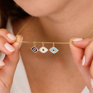 Kalung Enamel Grosir Gemne Berlapis Emas 18k Perak Sterling 925 dengan Liontin Mata Iblis Zirkon Kubik Perhiasan Kustom - Product Image 5