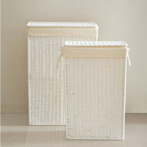 Foldable Paper Rope Woven Laundry <b>Basket</b> With Lid <b>Large</b> Capacity Rectangle Clothing Organizer Storage <b>Basket</b> - Product Image 1